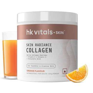 HK Vitals: Skin Radiance Collagen Powder, Marine Collagen (Orange, 200 g), Collagen Supplements for Women & Men with Biotin, Vitamin C, E, Sodium Hyaluronate, for Healthy Skin, Hair & Nails