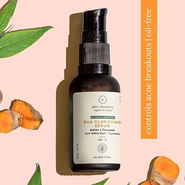 Juicy Chemistry: BHA Serum, 30 ml, for Face Acne Control & Pitted Scars, Certified Natural Clarifying Face Serum with Willow Bark & Turmeric, Exfoliates & Improves Skin Texture