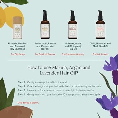 Juicy Chemistry: Marula, Argan, Lavender Hair Oil, 100 ml | Organic Hair Oil for Hair Fall Control & Deep Conditioning | Ecocert Certified Organic for Dry & Frizzy Hair | Cruelty-free & 100% Vegan