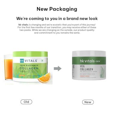 HK Vitals: Skin Radiance Veg Collagen Powder, 120g (Orange) | Vegetarian Collagen Supplements for Women & Men with Biotin, Vitamin C, E, Sodium Hyaluronate, for Healthy Skin, Hair & Nails