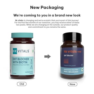 HK Vitals: DHT Blocker with Biotin, Stinging Nettle and Soya Protein, Helps Reduce Hair Fall, Stimulates Hair Growth, 60 Tablets