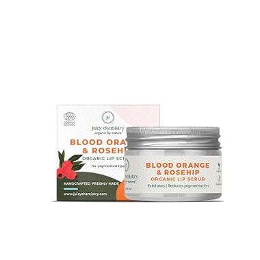 Juicy Chemistry: Blood Orange & Rosehip Lip Scrub,10 g | Gentle Exfoliating Scrub For Dark Lips & Pigmentation | Organic Lip Exfoliator For Soft, Smooth, Supple And Luscious Lips|Suitable For Men & Women