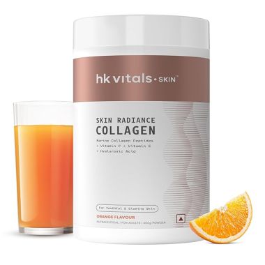 HK Vitals: Skin Radiance Collagen Powder, Marine Collagen (Orange, 400 g), Collagen Supplements for Women & Men with Biotin, Vitamin C, E, Sodium Hyaluronate, for Healthy Skin, Hair & Nails