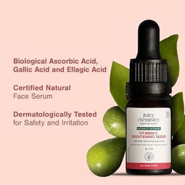 Juicy Chemistry: Vitamin C Brightening Serum, 10 ml | Natural Vitamin C Serum for Glowing, Brighter & More Radiant Skin | Beginner Friendly Potent, Bioavailable Serum | Cruelty-free & 100% Vegan
