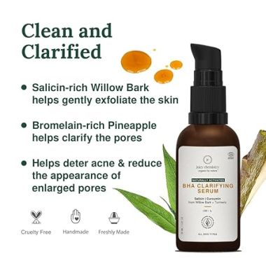 Juicy Chemistry: BHA Serum, 30 ml, for Face Acne Control & Pitted Scars, Certified Natural Clarifying Face Serum with Willow Bark & Turmeric, Exfoliates & Improves Skin Texture