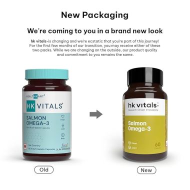 HK Vitals: Salmon Omega 3, 1000mg Omega 3 Fish Oil For Men and Women with 180mg EPA & 120mg DHA, For Joints, Brain, and Eyes Health, 60 Salmon Omega 3 Capsules