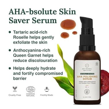 Juicy Chemistry: AHA Polishing Serum, 30 ml | 100% Natural & Gentle Exfoliating Serum for Radiant, Even Looking Skin Tone | Removes Dead Skin Cells & Boosts Hydration for Soft, Supple & Glowing Skin | Beginner Friendly, Cruelty-free & 100% Vegan