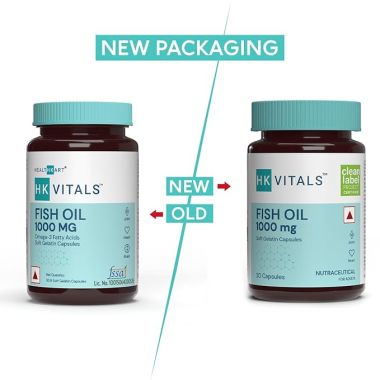 HK Vitals: Fish Oil Capsule For Men And Women (1000mg Omega 3 with 180 mg EPA & 120 mg DHA), for Brain, Heart, Eyes, and Joints Health, 30 Omega 3 Fish Oil Capsules