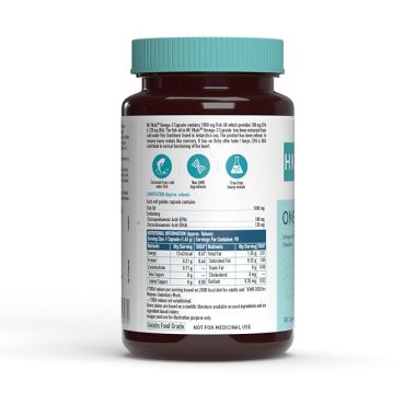 HK Vitals: Omega 3, 1000 mg Fish Oil with 180 mg EPA & 120 mg DHA, for Brain, Heart, Eyes & Joints Health, 90 Fish Oil Capsules