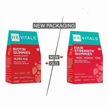 HK Vitals: Hair Strength Gummies, Biotin from Sesbania Extract, with Zinc, Vitamin C, A, and E, Vegan, Gluten Free, for Healthier Skin, Hair, and Nails, Strawberry, 30 Biotin Gummies