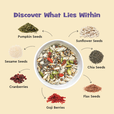 Nourish You: Antioxidant Boost 7 in 1 Super Seed Mix - 100g ( Sunflower seeds, chia seeds, flax seeds, sesame seeds, pumpkin seeds, cranberries, and goji berries )