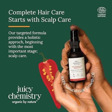 Juicy Chemistry: Chilli, Horsetail & Blackseed Hair Oil, 100 ml | Hair Growth Oil Enriched with Rosemary Oil & Kalonji Oil to Control Hair Fall | Clinically Proven Hair Growth Oil with Natural DHT Blockers for Men & Women | For Healthy Hair, Scalp Nourishment & Hair Grow