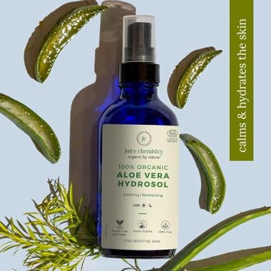 Juicy Chemistry: Aloe Vera Face Toner, 50ml | For Soothing, Calming Sensitive & Sun Damaged Skin | Made with 100% Pure Aloe Vera & 100% Certified Organic Mist Spray for Men and Women | Cruelty Free, Vegan
