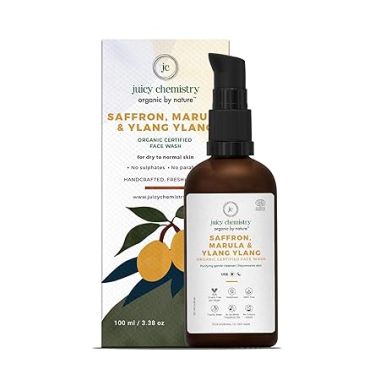 Juicy Chemistry: Saffron, Marula & Ylang Ylang Face Wash, 100 ml | Organic Face Cleanser for Normal, Dry & Mature Skin | Ecocert Certified Organic for Men & Women | Cruelty-free & 100% Vegan