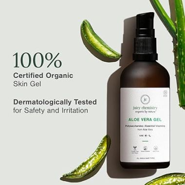 Juicy Chemistry: Organic Aloe Vera Gel, 100g Multipurpose Gel | 100% Pure Aloe Vera Gel for Face, Hair & Body | Fresh and Soothing | Free from Parabens, Sulphates, Mineral Oils | For Men & Women