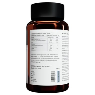 HK Vitals: Glutathione with Vitamin C, Vitamin E, Biotin and Grape Seed Extract, For Clear Skin, 30 Glutathione Capsules