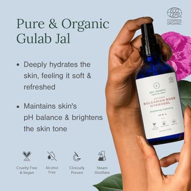 Juicy Chemistry: Organic Rose Water (Hydrosol), 110 ml | Face Toner for Glowing, Brighter and Hydrated Skin | Made with Bulgarian Damask Roses - Clinically Tested & 100% Certified Organic (Mist Spray Toner)