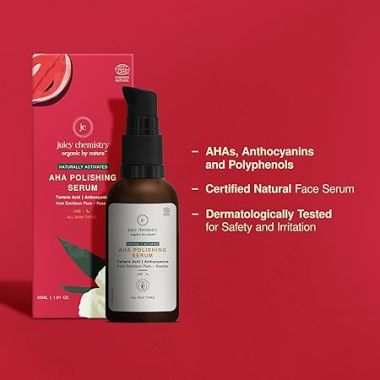 Juicy Chemistry: AHA Polishing Serum, 30 ml | 100% Natural & Gentle Exfoliating Serum for Radiant, Even Looking Skin Tone | Removes Dead Skin Cells & Boosts Hydration for Soft, Supple & Glowing Skin | Beginner Friendly, Cruelty-free & 100% Vegan