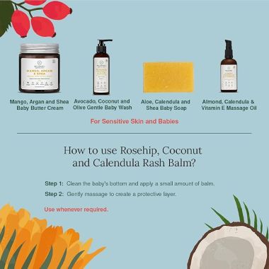 Juicy Chemistry: Rosehip, Coconut & Calendula Rash Balm, 25gm, Certified Organic Baby Rash Cream Balm, Natural Rash Cream for Baby, Calms diaper rash, Moisturises & Soothes Suitable for Sensitive Skin