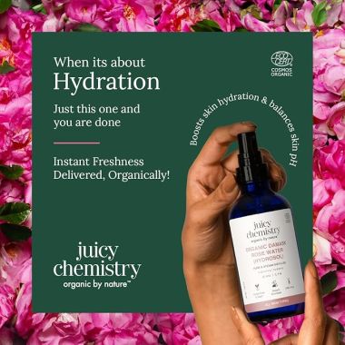 Juicy Chemistry: Organic Rose Water (Hydrosol), 200 ml | Face Toner for Glowing, Brighter and Hydrated Skin | Made with Bulgarian Damask Roses - Clinically Tested & 100% Certified Organic (Mist Spray Toner)