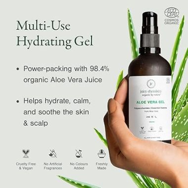 Juicy Chemistry: Organic Aloe Vera Gel, 100g Multipurpose Gel | 100% Pure Aloe Vera Gel for Face, Hair & Body | Fresh and Soothing | Free from Parabens, Sulphates, Mineral Oils | For Men & Women