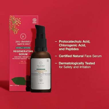 Juicy Chemistry: Regenerating Serum, 30 ml, for Anti-Ageing and Mature Skin - Certified Natural Face Serum with Mountain Pepperberry & Sea Fennel, Fights Skin Aging, For Youthful Skin