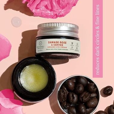 Juicy Chemistry: Damask Rose & Coffee Under Eye Cream, 5 g, Caffeine-rich Eye Cream for Dark Circles, Fine Lines & Puffy Under Eyes - Certified Organic Night Eye Cream