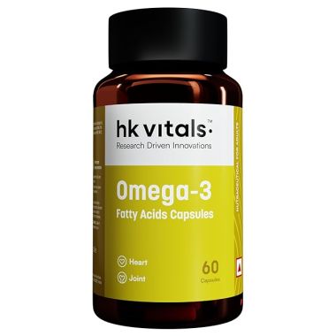 HK Vitals: Omega 3, 1000 mg Fish Oil with 180 mg EPA & 120 mg DHA, for Brain, Heart, Eyes, and Joints Health, 60 Fish Oil Capsules