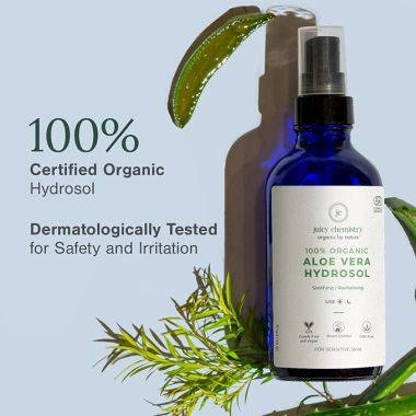 Juicy Chemistry: Aloe Vera Face Toner, 110ml | For Soothing, Calming Sensitive & Sun Damaged Skin | Made with 100% Pure Aloe Vera & 100% Certified Organic Mist Spray for Men and Women | Cruelty Free, Vegan