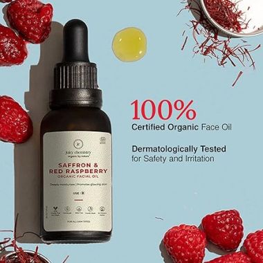 Juicy Chemistry: Saffron & Red Raspberry Facial Oil, 30 ml | Organic Face Oil for Skin Brightening & Moisturising | Ecocert Certified for Men & Women | Cruelty-free & 100% Vegan Face Oil