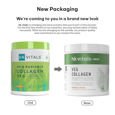 HK Vitals: Skin Radiance Veg Collagen Powder, 200 g (Orange) | Vegetarian Collagen Supplements for Women & Men with Biotin, Vitamin C, E, Sodium Hyaluronate, for Healthy Skin, Hair & Nails