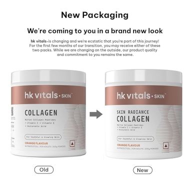 HK Vitals: Skin Radiance Collagen Powder, Marine Collagen (Orange, 200 g), Collagen Supplements for Women & Men with Biotin, Vitamin C, E, Sodium Hyaluronate, for Healthy Skin, Hair & Nails