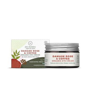 Juicy Chemistry: Damask Rose & Coffee Under Eye Cream, 5 g, Caffeine-rich Eye Cream for Dark Circles, Fine Lines & Puffy Under Eyes - Certified Organic Night Eye Cream