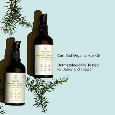 Juicy Chemistry: Marula, Argan, Lavender Hair Oil, 100 ml | Organic Hair Oil for Hair Fall Control & Deep Conditioning | Ecocert Certified Organic for Dry & Frizzy Hair | Cruelty-free & 100% Vegan