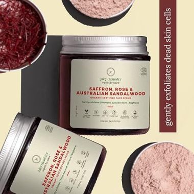Juicy Chemistry: Saffron, Rose & Sandalwood Face Scrub, 75 g | Organic Powder Face Scrub for Gentle Exfoliation & Skin Brightening | Ecocert Certified Organic for Men & Women | Cruelty-free & 100% Vegan