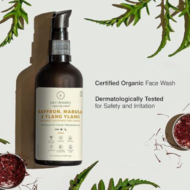 Juicy Chemistry: Saffron, Marula & Ylang Ylang Face Wash, 100 ml | Organic Face Cleanser for Normal, Dry & Mature Skin | Ecocert Certified Organic for Men & Women | Cruelty-free & 100% Vegan