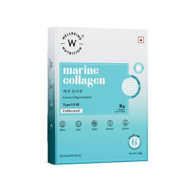 Wellbeing Nutrition: Pure Korean Marine Collagen Supplements for Women & Men | Clinically Proven Type 1 & 3 Hydrolyzed Peptides | For Anti-Aging, Radiant Skin & Hair Growth | Unflavored - 6 Sachets