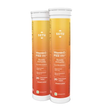 SETU: Vitamin C: Fizz - 40 Effervescent Tablets (Pack of 2) | Amla Extract and Zinc, Boost Immunity, Skin | Orange Flavour