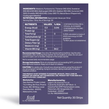 SETU: Sleep Restore Melatonin 5mg - 30 Orally Dissolving Strips (Pack of 1) | Plant Based 5 mg Melatonin | Promotes Relaxation & Sleep, Eases Jet Lag Strain, Non-Habit Forming | Tasty Mint Flavor