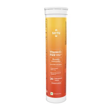 SETU: Vitamin C: Fizz - 20 Effervescent Tablets (Pack of 1) | Amla Extract and Zinc, Boost Immunity, Skin | Orange Flavour