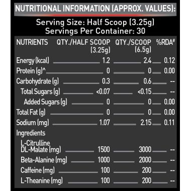 HK Vitals: Pre Workout 200 Xtreme, 200mg Caffeine, 200mg Theanine, 2000mg Beta Alanine, 3000mg Citrulline (Berry Bolt, 100 g, 15 Servings)