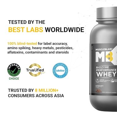 Muscle Blaze: Biozyme Performance Whey Protein, (Informed Choice UK, Labdoor USA Certified) with US Patent Filed EAF® (Rich Chocolate, 750 g / 1.6 lb)