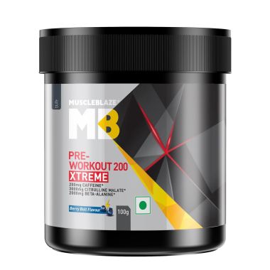 HK Vitals: Pre Workout 200 Xtreme, 200mg Caffeine, 200mg Theanine, 2000mg Beta Alanine, 3000mg Citrulline (Berry Bolt, 100 g, 15 Servings)