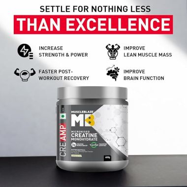 HK Vitals: Creatine Monohydrate CreAMP with CreAbsorb, Trustified Certified (400 g, Unflavoured, 129 Servings)