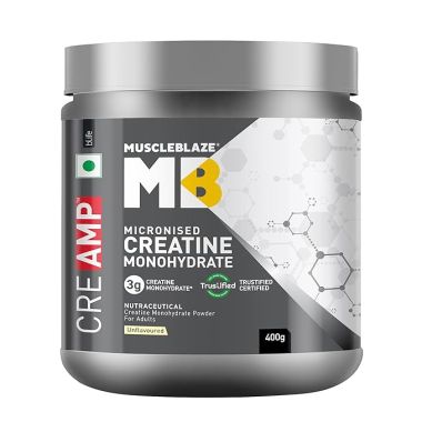 HK Vitals: Creatine Monohydrate CreAMP with CreAbsorb, Trustified Certified (400 g, Unflavoured, 129 Servings)