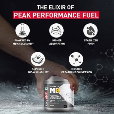 HK Vitals: Creatine Monohydrate CreAMP with CreAbsorb, Trustified Certified (400 g, Unflavoured, 129 Servings)