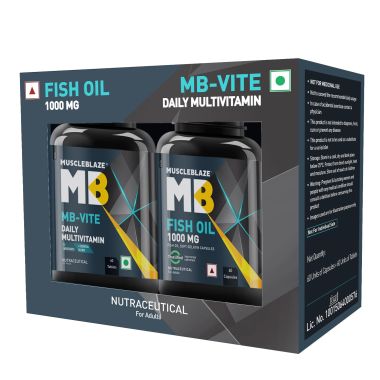 HK Vitals: MB-Vite Daily Multivitamin with 51 Ingredients & 6 Blends, 60 Multivitamin Tablets with Omega 3 Fish Oil 1000 mg, Indias Only Labdoor USA Certified for Purity & Accuracy, 60 Fish Oil Capsules (Combo Pack)
