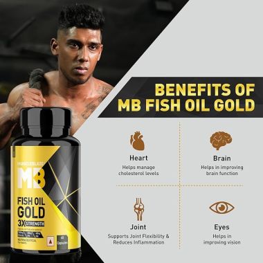 HK Vitals: Omega 3 Fish Oil Gold, 1300mg Omega 3  with 500mg EPA & 400mg DHA, 3x Triple Strength Formula, No Fishy Aftertaste, 60 Omega 3 Fish Oil Capsules