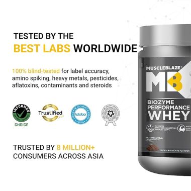 HK Vitals: Biozyme Performance Whey Protein | Clinically Tested 50% Higher Protein Absorption | Informed Choice UK, Labdoor USA Certified & US Patent Filed EAF® (Rich Chocolate, 500 g / 1.1 lb)