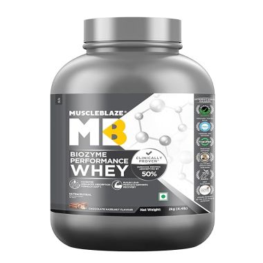 HK Vitals: Biozyme Performance Whey Protein | Clinically Tested 50% Higher Protein Absorption | Informed Choice UK, Labdoor USA Certified & US Patent Filed EAF® (Chocolate Hazelnut, 2 kg / 4.4 lb)